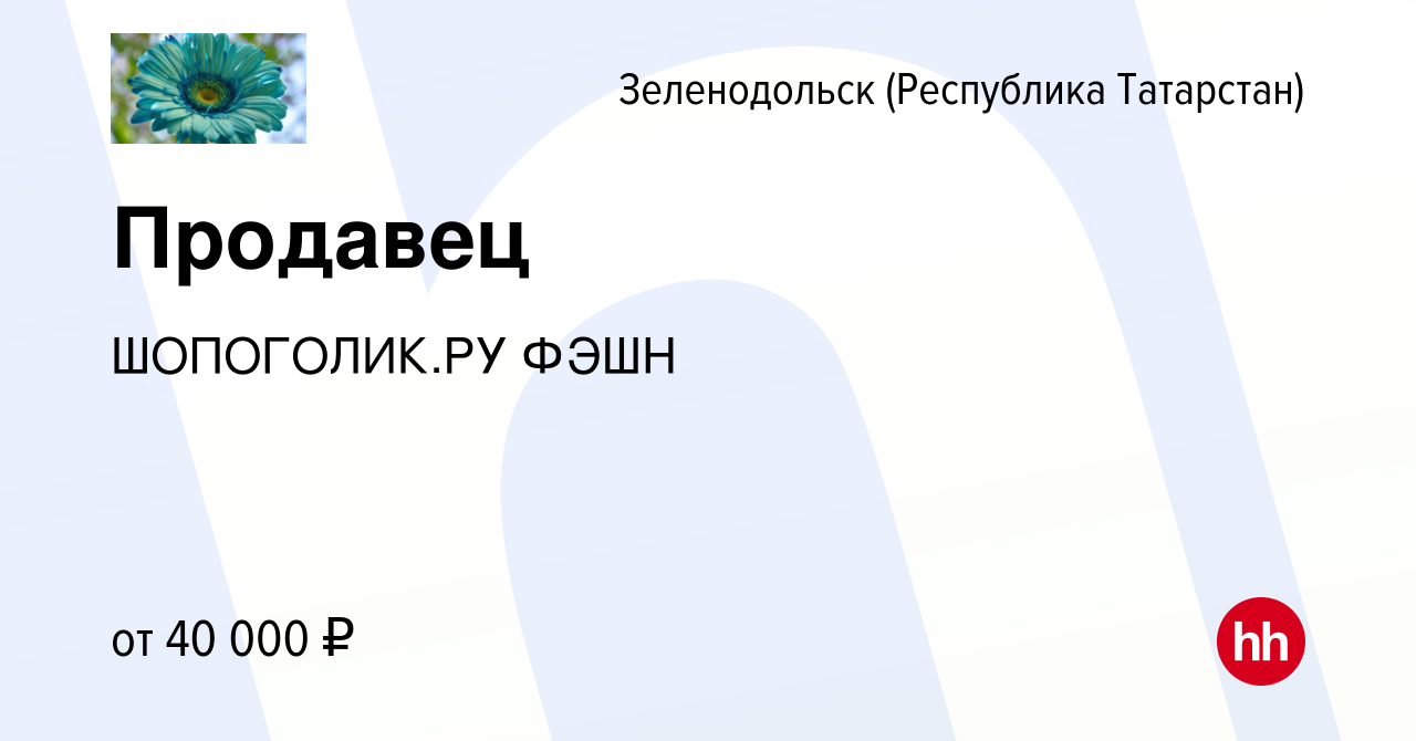 Вакансия Продавец в Зеленодольске (Республике Татарстан), работа в компании  ШОПОГОЛИК.РУ ФЭШН (вакансия в архиве c 28 февраля 2024)