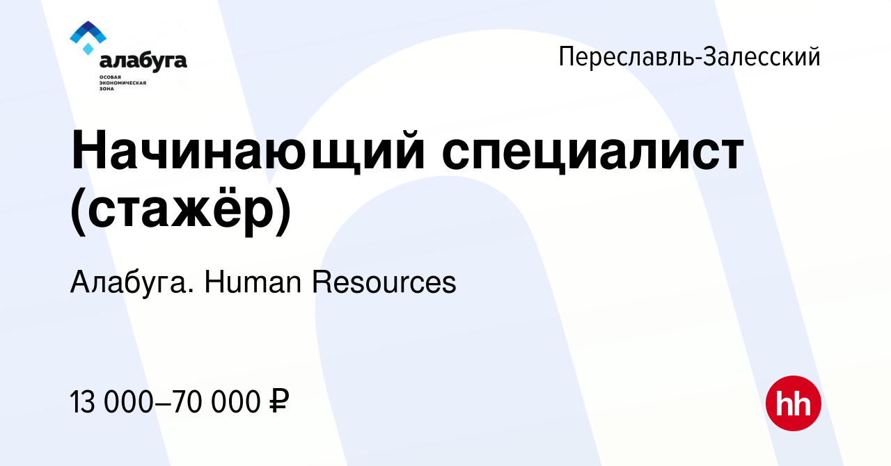 Вакансия Начинающий специалист (стажёр) в Переславле-Залесском, работа в  компании Алабуга. Human Resources (вакансия в архиве c 31 марта 2024)