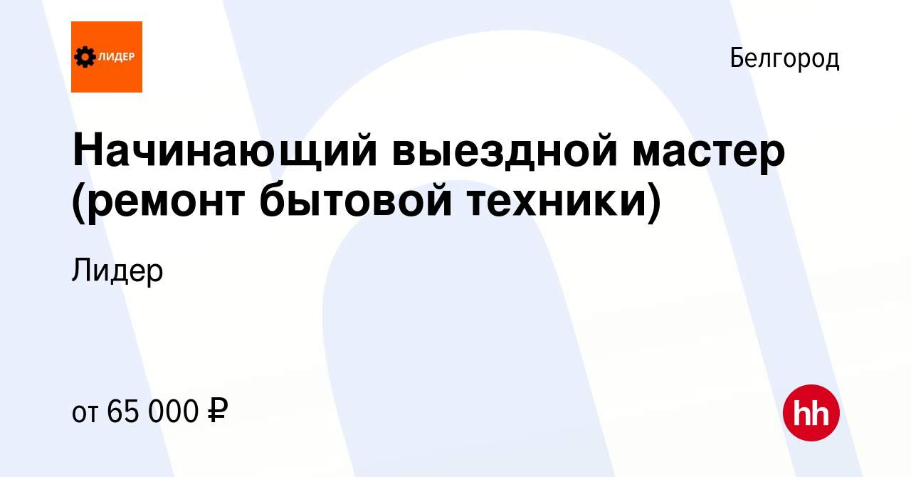 Вакансия Начинающий выездной мастер (ремонт бытовой техники) в Белгороде,  работа в компании Лидер (вакансия в архиве c 17 апреля 2024)