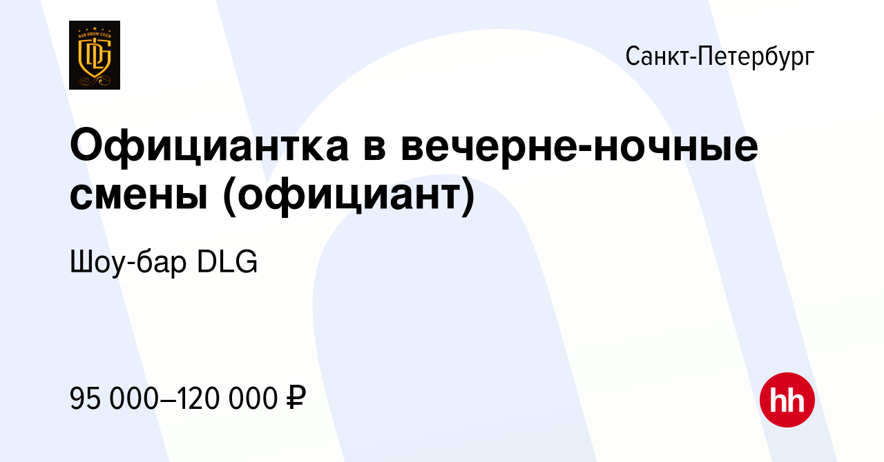 Вакансия Официантка в вечерне-ночные смены (официант) в Санкт