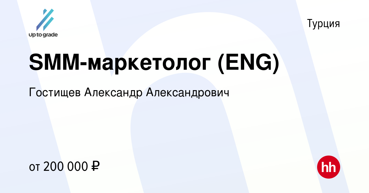 Вакансия SMM-маркетолог (ENG) в Турции, работа в компании Гостищев  Александр Александрович