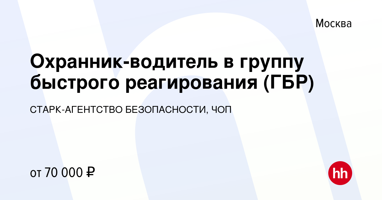 Вакансия Охранник-водитель в группу быстрого реагирования (ГБР) в Москве,  работа в компании СТАРК-АГЕНТСТВО БЕЗОПАСНОСТИ, ЧОП (вакансия в архиве c 28  апреля 2024)