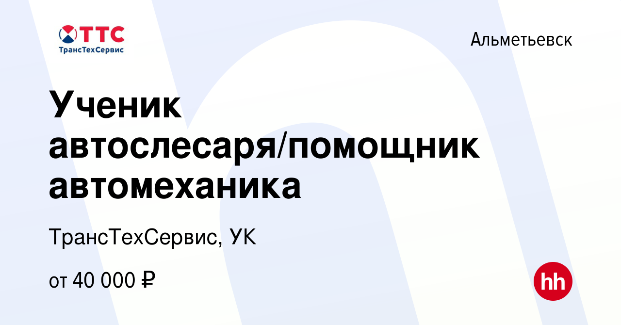 Вакансия Ученик автослесаря/помощник автомеханика в Альметьевске, работа в  компании ТрансТехСервис, УК (вакансия в архиве c 3 мая 2024)