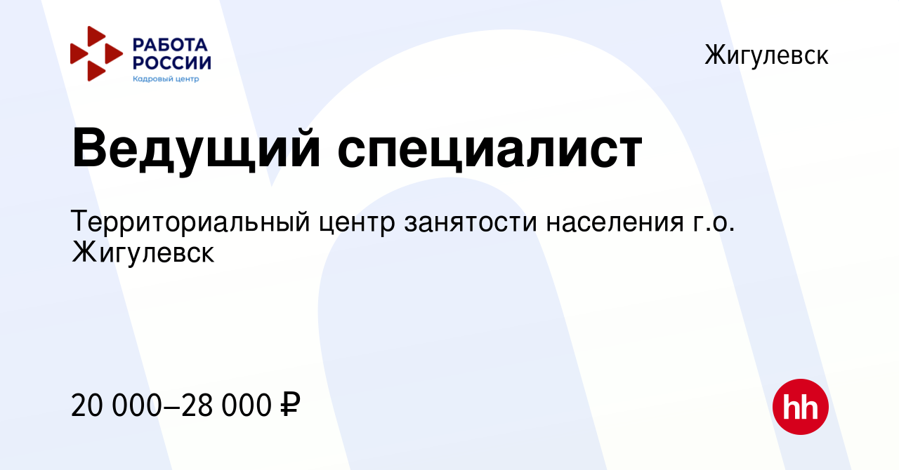 Вакансия Ведущий специалист в Жигулевске, работа в компании Территориальный  центр занятости населения г.о. Жигулевск (вакансия в архиве c 5 июня 2024)