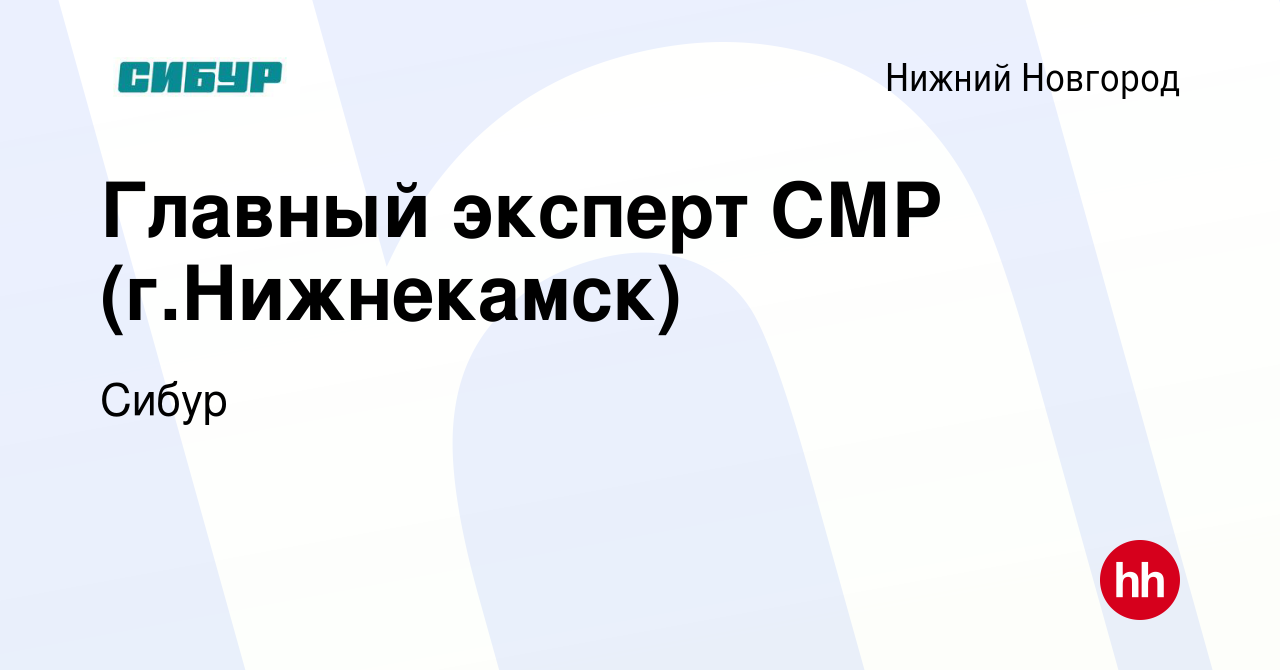 Вакансия Главный эксперт СМР (г.Нижнекамск) в Нижнем Новгороде, работа в  компании Сибур