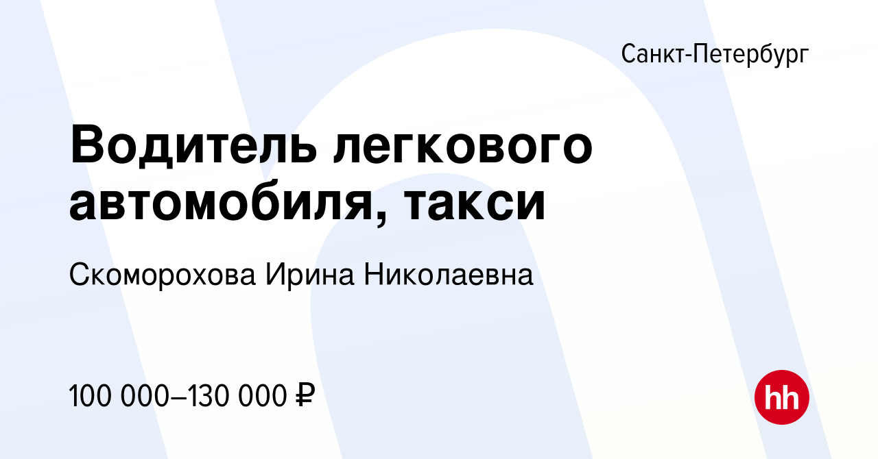 Вакансия Водитель легкового автомобиля, такси в Санкт-Петербурге, работа в  компании Скоморохова Ирина Николаевна (вакансия в архиве c 22 мая 2024)