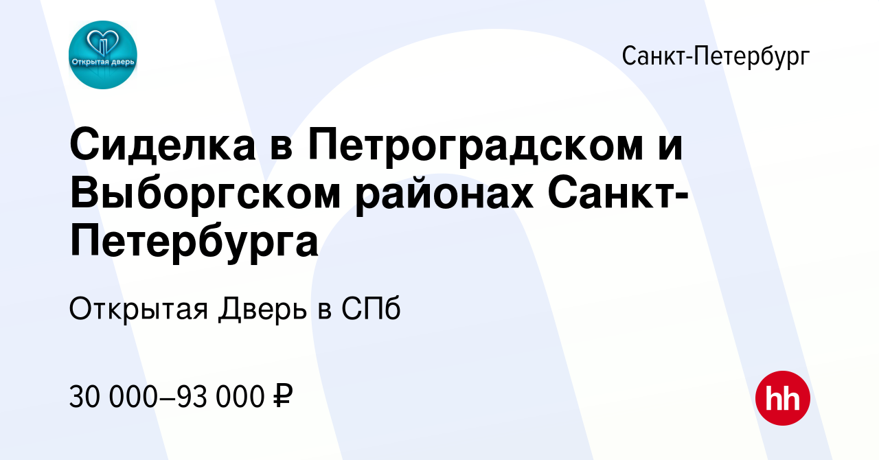 Вакансия Сиделка в Петроградском и Выборгском районах Санкт-Петербурга в  Санкт-Петербурге, работа в компании Открытая Дверь в СПб (вакансия в архиве  c 23 мая 2024)