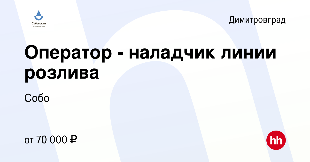 Вакансия Оператор - наладчик линии розлива в Димитровграде, работа в  компании Собо (вакансия в архиве c 24 мая 2024)