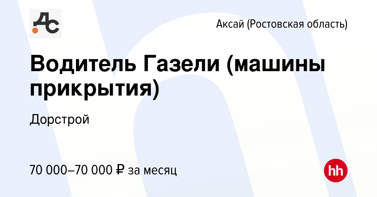 Вакансия Водитель Газели (машины прикрытия) в Аксае, работа в компании  Дорстрой