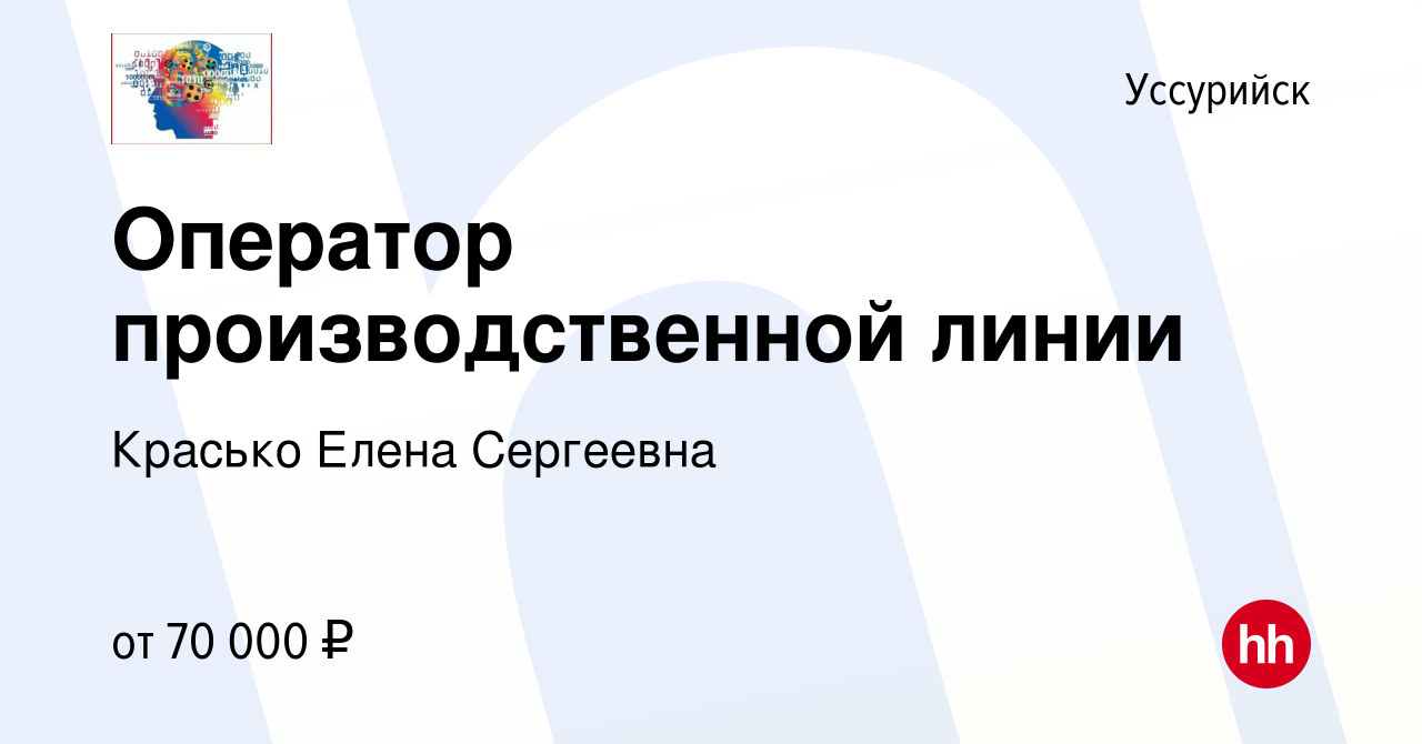 Вакансия Оператор производственной линии в Уссурийске, работа в компании  Красько Елена Сергеевна (вакансия в архиве c 9 июня 2024)